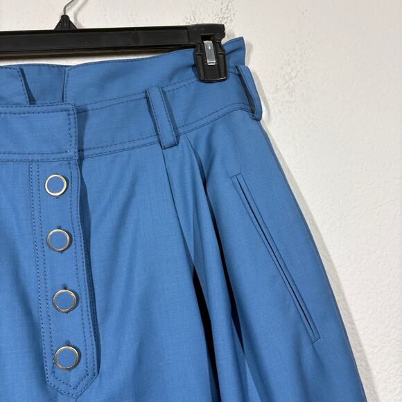 Zimmermann 1 Wool Pleated Paperbag Pants Blue Button Up High Waisted /4-6 US - Picture 9 of 13